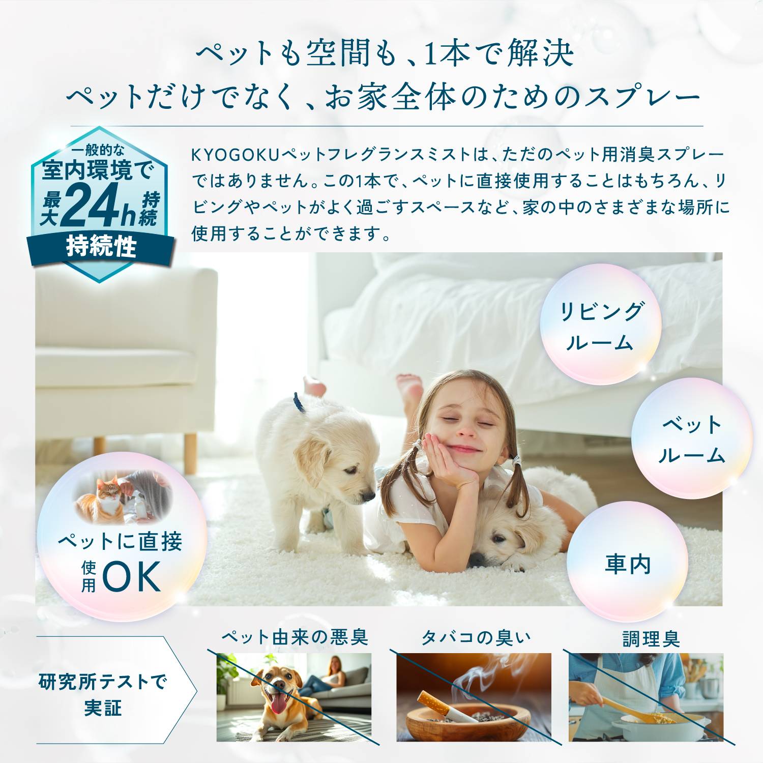 KYOGOKU ペット フレグランスミスト 獣医師が使う プロ用 オシッコ ウンチの匂いに除菌 消臭 犬用 猫用 ウィルスを徹底除去 舐めても安心